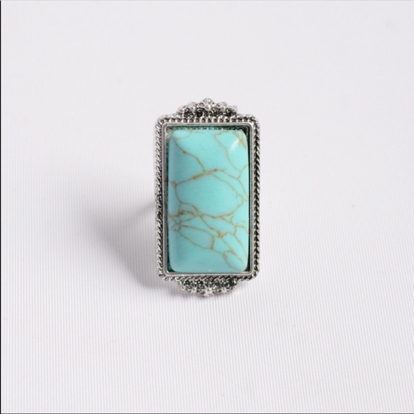 Vintage Rectangle Turquoise Stone Adjustable Ring - Picture 4 of 6
